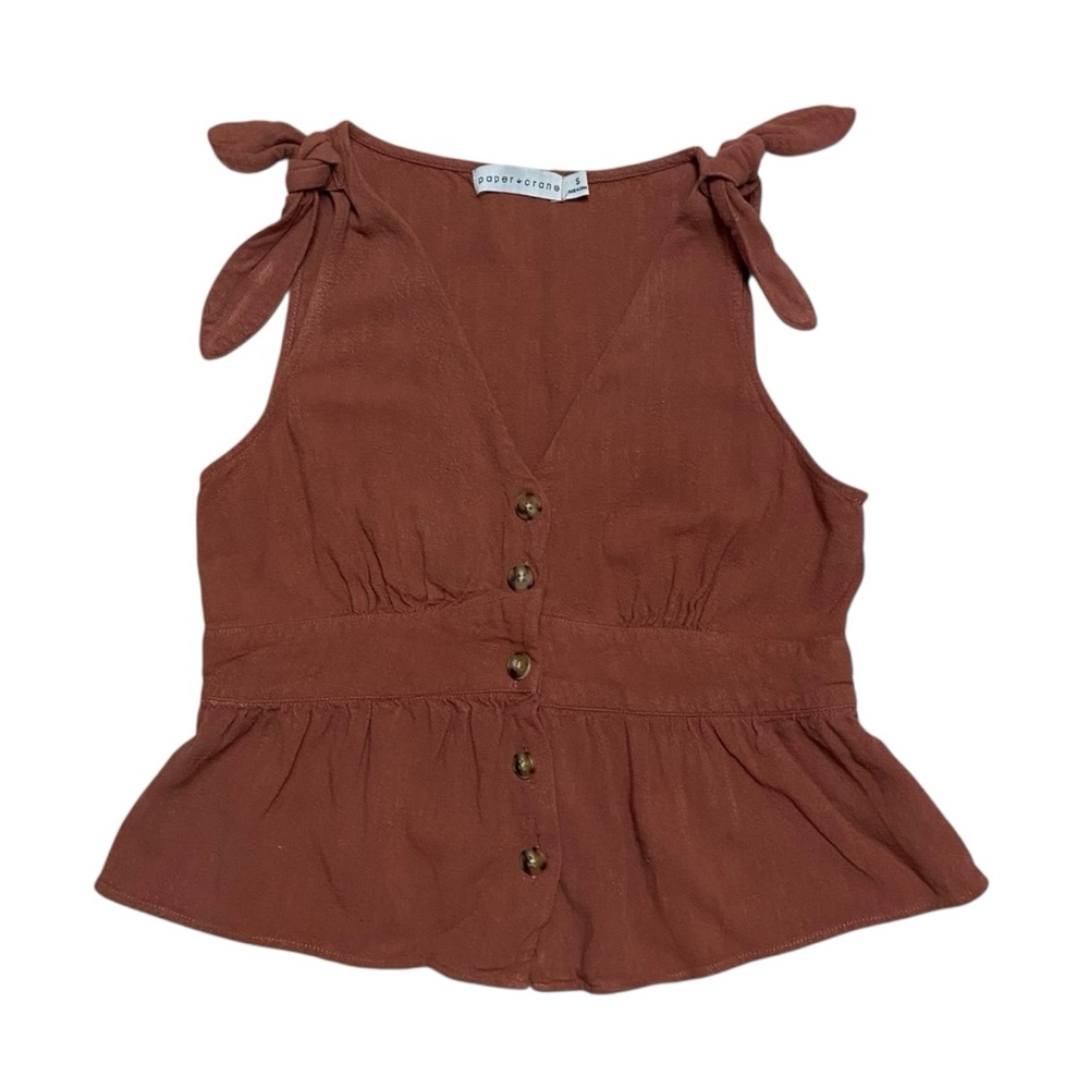 Paper Crane Crop Top Linen Blend Womens Small Shoulder Tie Rust Color Tank
